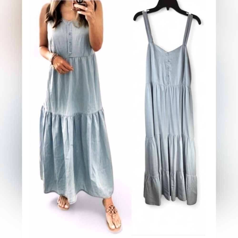 Becool Tiered Maxi Dress Sea Blue Size Small - Picture 14 of 14